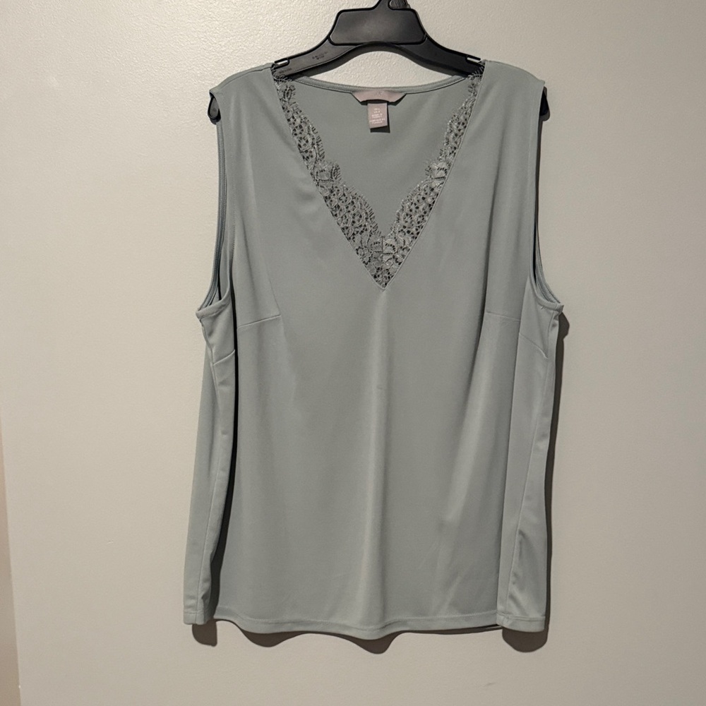 H&M green/grey Lace V-Neck Blouse